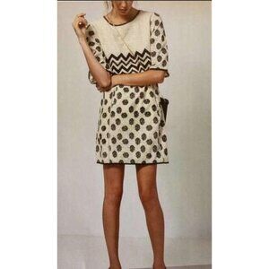 Anthropologie Intropia Mini Dress Short Sleeves Pockets Lace Playful Minimalist